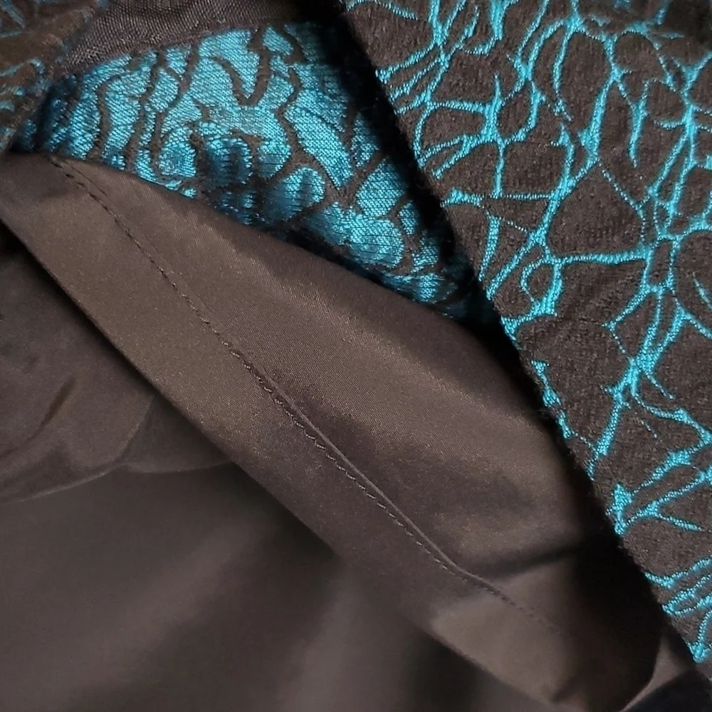 Doncaster Collection Black and Teal‎ Textured Wool Blend Pencil Skirt